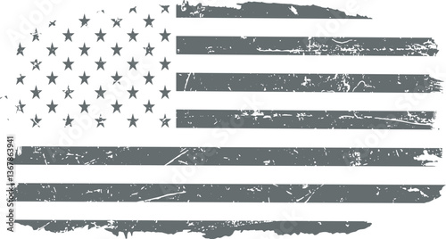 USA Distressed Flag Design. White American Grunge Flag Design, Distressed US symbol, United States flag Vector Illustration for Celebration Holiday 4 of July.