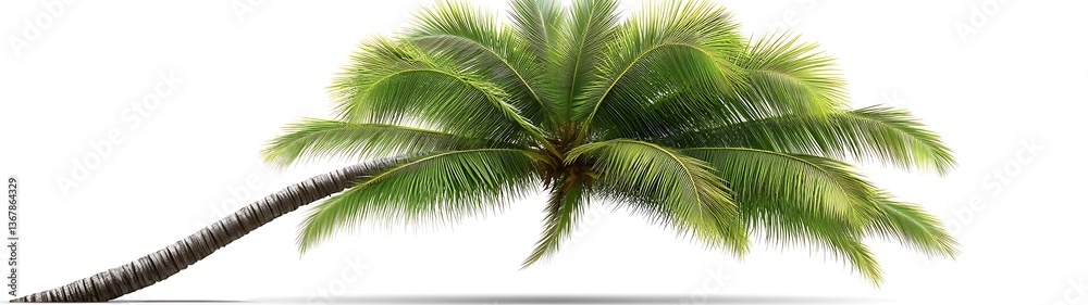 A single isolated palm tree with bright green fronds on white A single isolated palm tree with bright green fronds on white