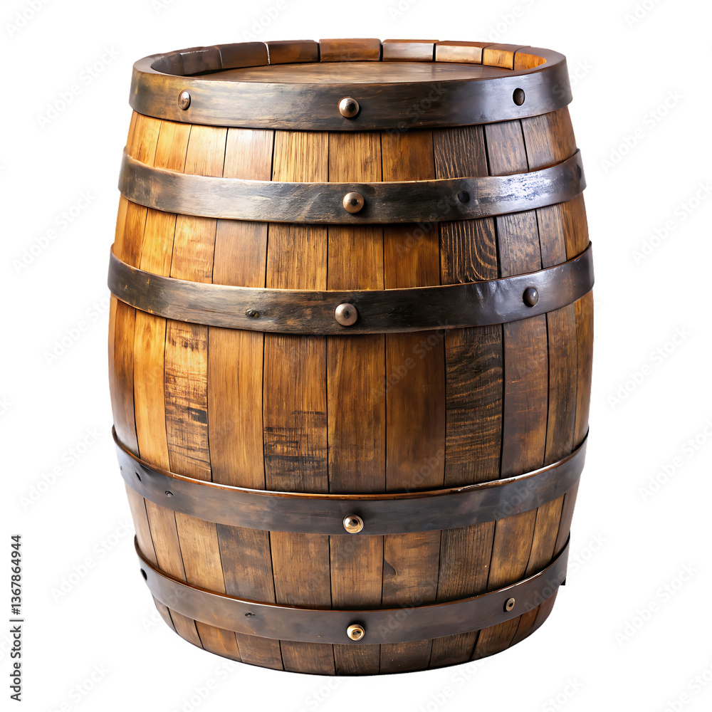 Fototapeta premium old wooden barrel isolated on white background PNG. GENERATIVE AI