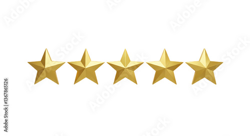 Five Stars Rating: Gold Stars Image on Transparent  background