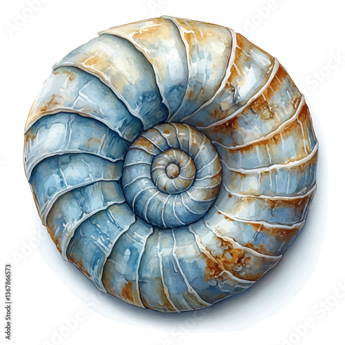 A watercolor painting of a nautilus, isolated on a white background. Nautilus vector.

