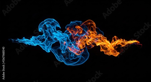 Ice and fire clash, energy illustration, dualism concept for graphic design, power competition, dynamic conflict, abstract confrontation concept for desktop wallpaper