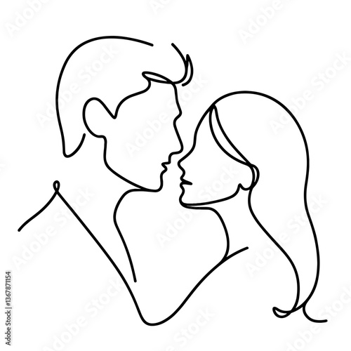 Loving couple in profile embracing on transparent background