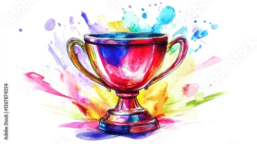 beautiful and colorful  Trophy with Colorful Abstract Background Representing Victory and Achievement