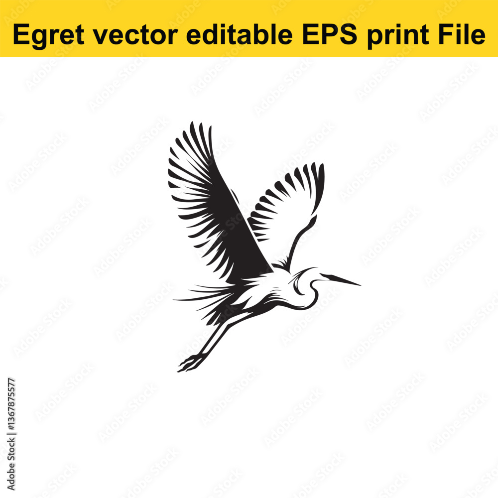 Obraz premium Vector Egret or Heron, standing and flyind
