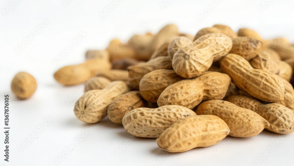 Pile of Raw Peanuts in Shell on White Background – Natural Snack Pile of Raw Peanuts in Shell on White Background – Natural Snack