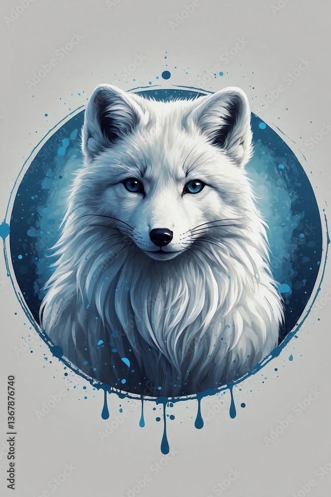 Minimalist Bright Logo Featuring a Cute White Arctic Fox in a Circle on a Clean White Background