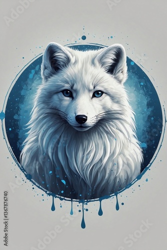 Obraz na płótnie Minimalist Bright Logo Featuring a Cute White Arctic Fox in a Circle on a Clean White Background w salonie