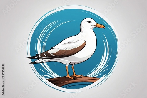 Obraz na płótnie Minimalist Bright Logo Featuring a Cute White Seagull in a Circle on a Clean White Background w salonie