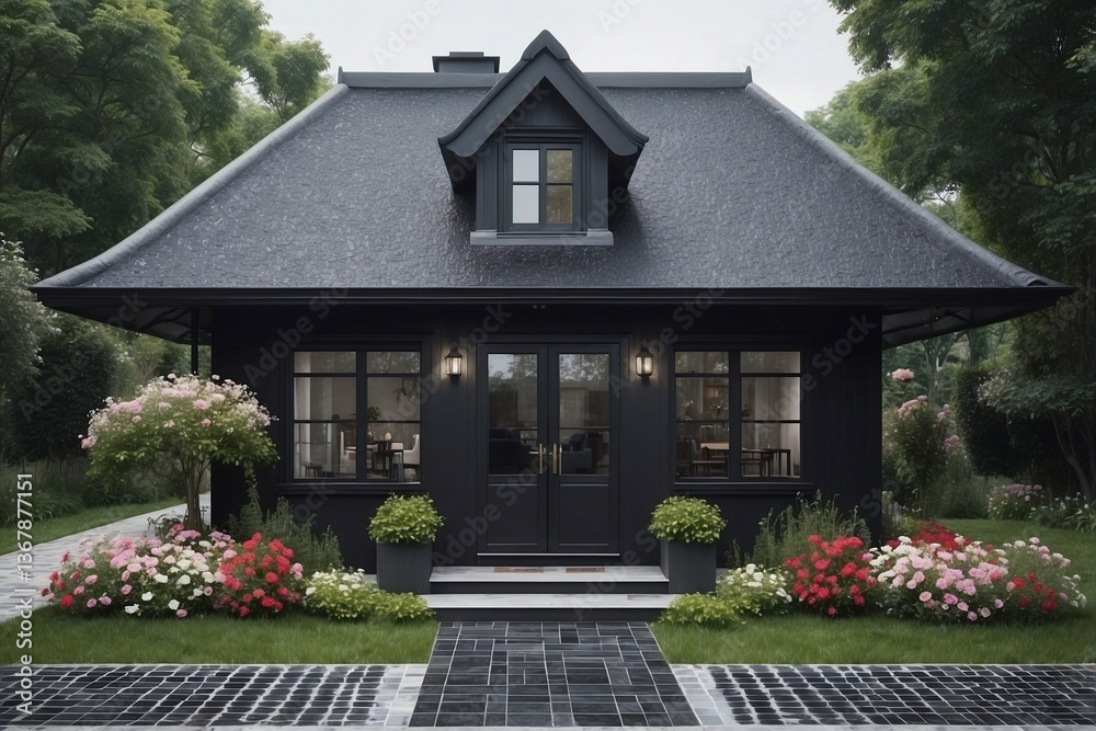 Cozy Single-Story Cottage with Flowers in Front: Minimalist Design and Comfort in Every Detail