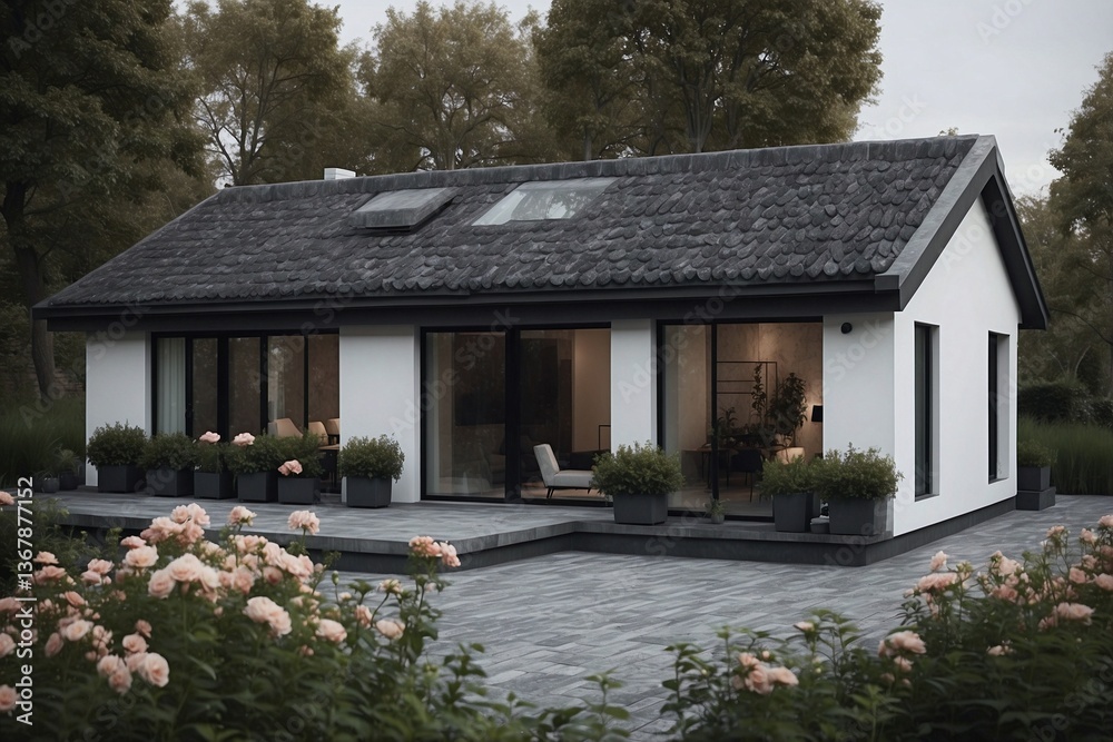 Cozy Single-Story Cottage with Flowers in Front: Minimalist Design and Comfort in Every Detail