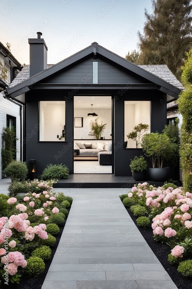 Cozy Single-Story Cottage with Flowers in Front: Minimalist Design and Comfort in Every Detail