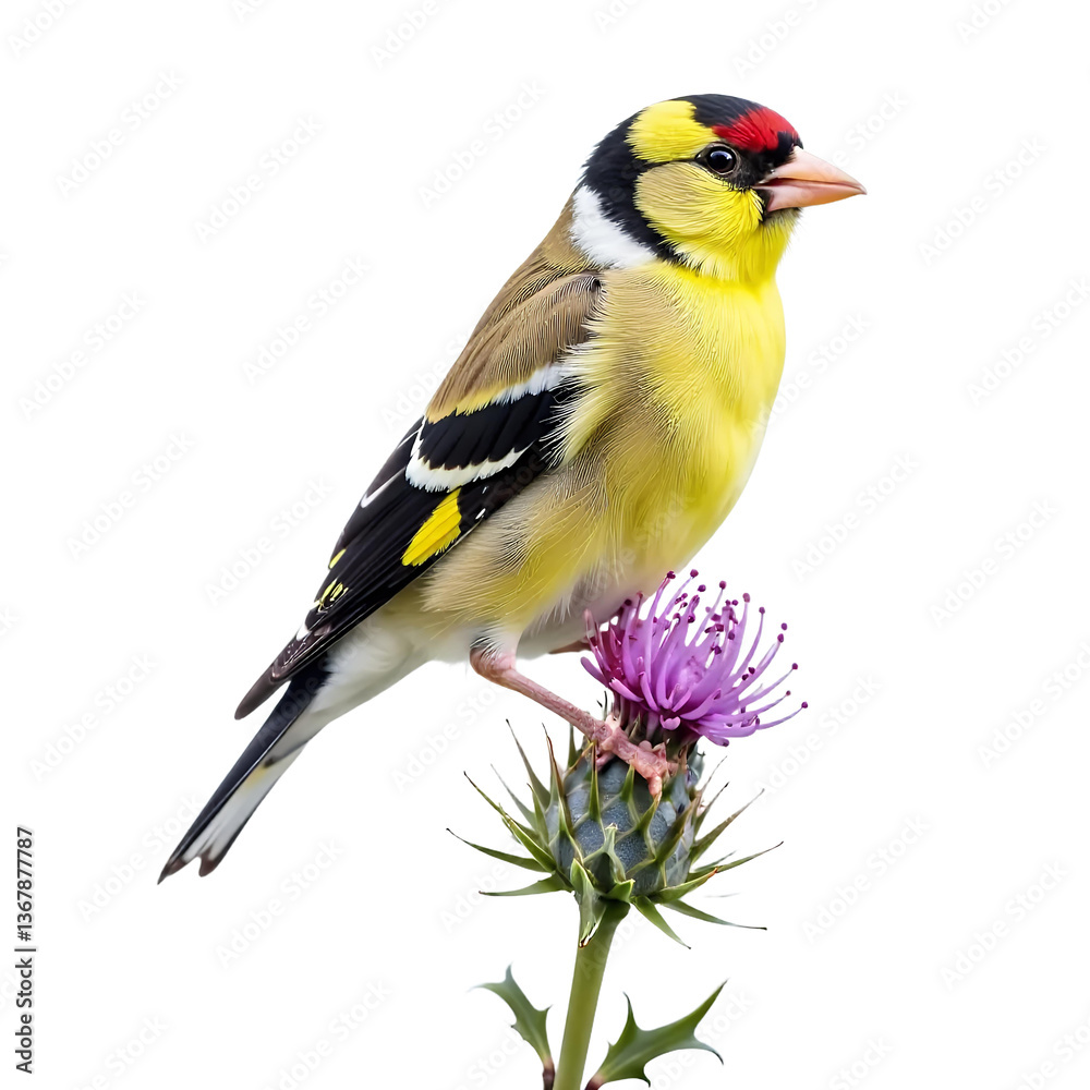 Obraz premium Goldfinch_Bird_on_Thistle_Flower_Closeup