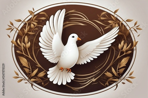 Minimalist Bright Logo Featuring a Cute White Dove in a Circle on a Clean White Background, Symbolizing Peace and Harmony