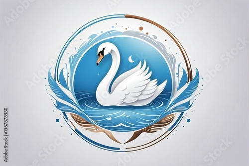 Minimalist Bright Logo Featuring a Cute White Swan in a Circle on a Clean White Background, Symbolizing Love and Fidelity