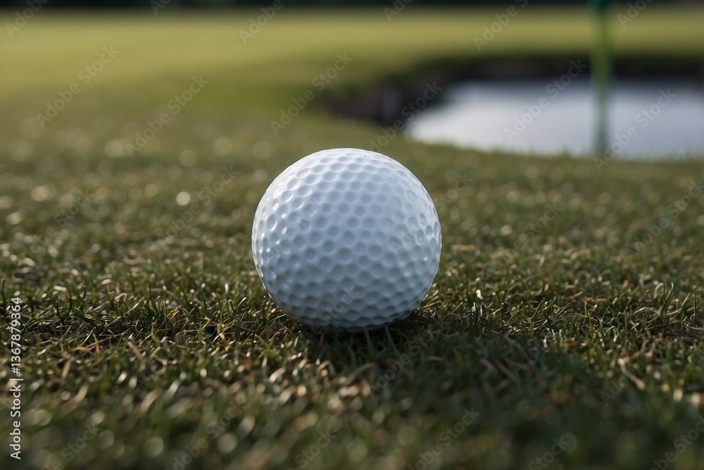 Golf Ball Sitting on the Edge of the Hole, with a Blurred Green Golf Course in the Background