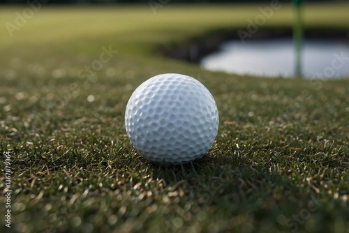 Obraz na płótnie Golf Ball Sitting on the Edge of the Hole, with a Blurred Green Golf Course in the Background w salonie