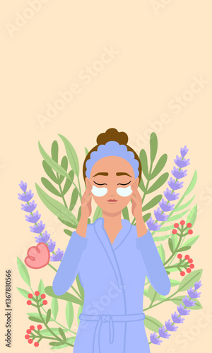 Woman applying eye patches for facial care and wellness treatment