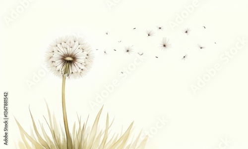 Delicate dandelion seeds drifting away