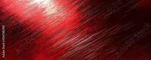 Obraz na płótnie A vivid red metallic surface featuring a textured pattern with diagonal light reflections creating a dynamic and glossy abstract background with intense highlights w salonie