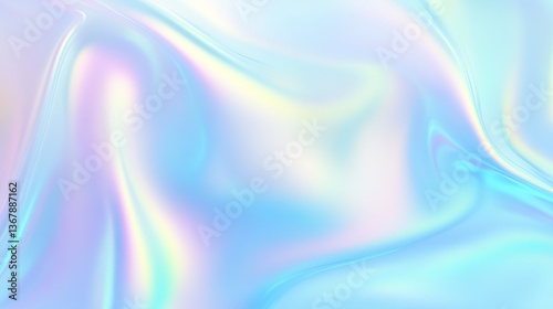 Soft pastel blue holographic background with iridescent reflections, fluid and flowing lines, abstract wave texture, dreamy, ethereal, shimmering, delicate gradients, digital art style