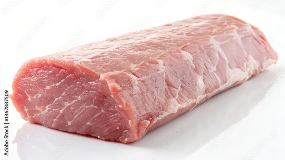 Fresh Raw Pork Loin with Rosemary on White Background Fresh Raw Pork Loin with Rosemary on White Background