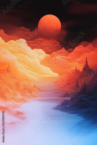 A vibrant digital painting of AI-powered utopia glowing in gold, with seamless integration between