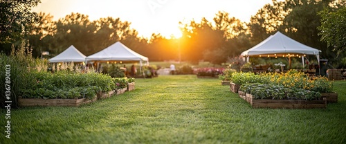 Outdoor garden event at sunset