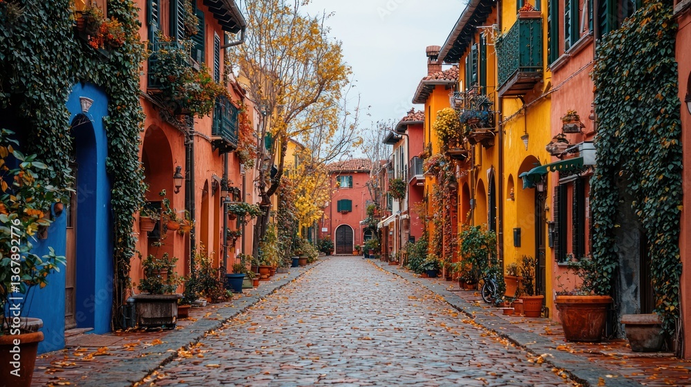 Fototapeta premium Colorful autumnal European street