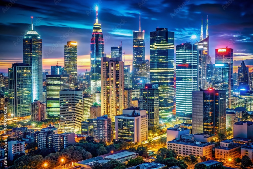 Fototapeta premium Night Cityscape: Digital Technology Presentation Background