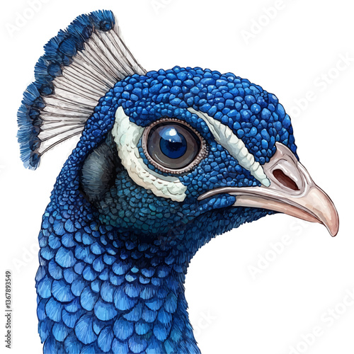 A watercolor of a peacock, isolated on a white background. Peacock vector.

