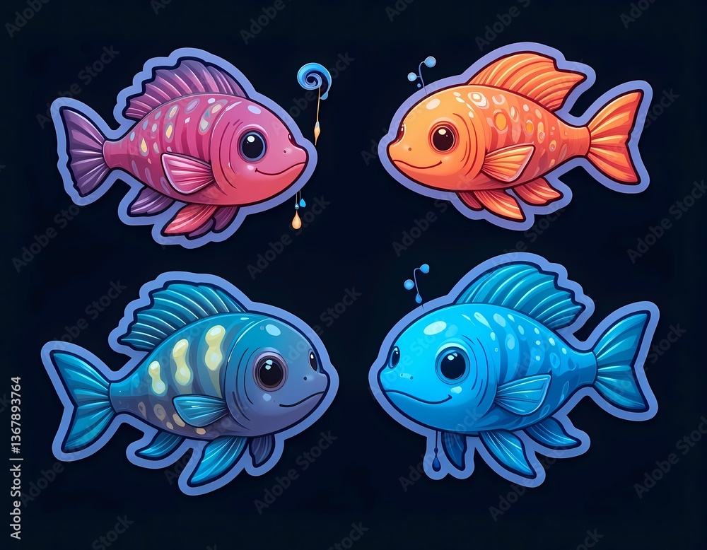 Fototapeta premium Cute Cartoon Fish Set in Vibrant Colors