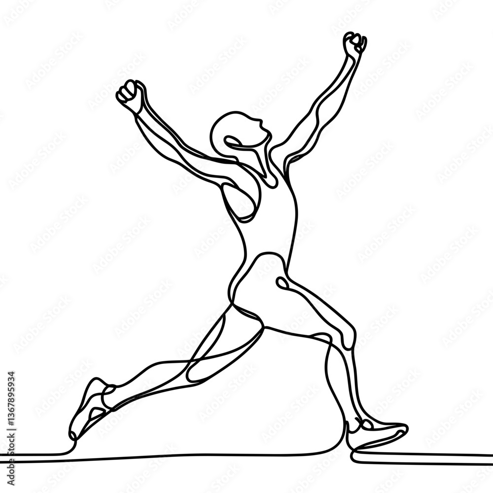 Fototapeta premium Victory celebration of a runner in line drawing style 