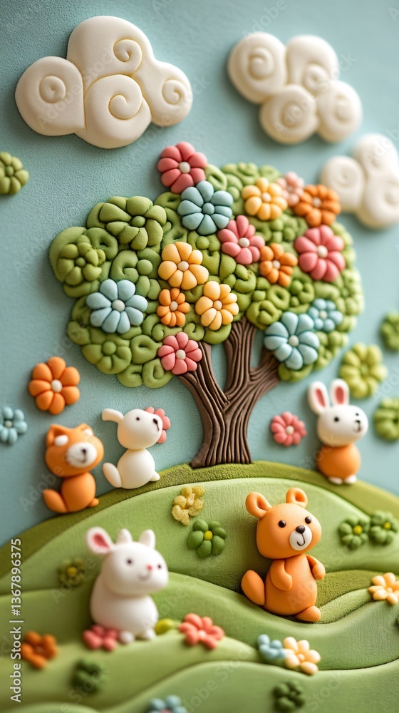 Sculpted Clay Nature Celebration with Colorful Playful Animals