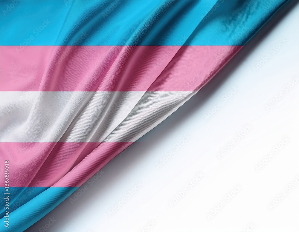 Fototapeta premium Transgender pride flag with elegant folded fabric on white background