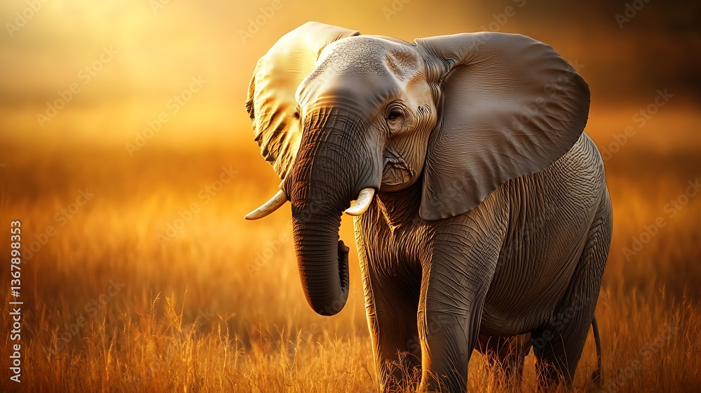 Fototapeta premium Majestic elephant in golden savanna