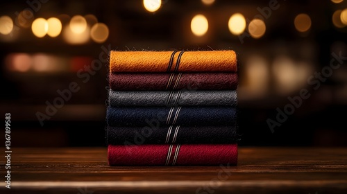 Handmade Felted Wool Coasters Arranged on Rustic Wooden Table in Soft Daylight