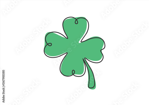Four-leaf clover one line drawing vector illustration.
