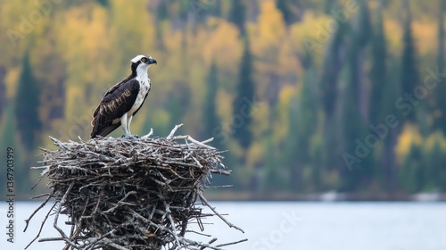 From its nest, a majestic osprey takes in the serene beauty of the surrounding landscape