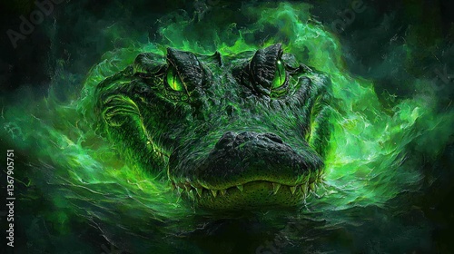Fiery crocodile emerges from glowing water