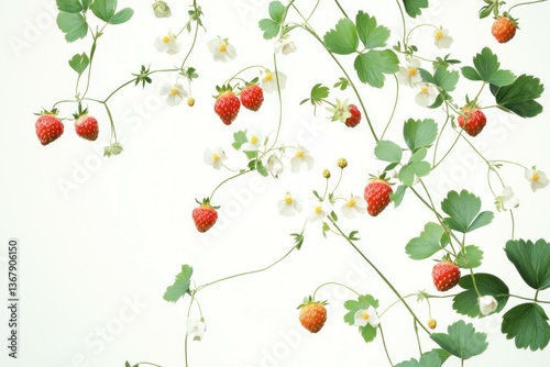 Wallpaper Mural Fresh strawberries and white flowers on a light background, symbolizing summer s bounty, healthy eating, and vibrant nature Torontodigital.ca