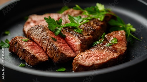 Fresh parsley accompanies the succulent flavors of a grilled beef tenderloin