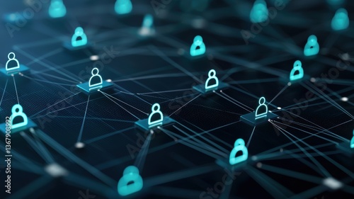 Digital network with user icons connected by lines, representing online communication and social connectivity.