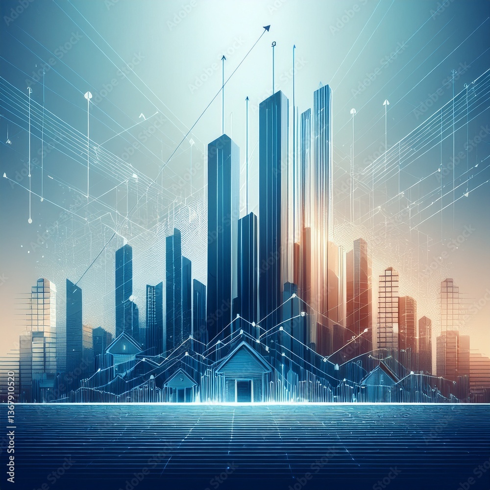 Obraz premium creative abstract concept of real estate growth with graphs, business concept
