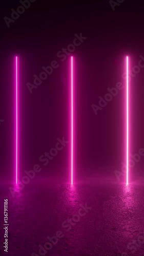 Wallpaper Mural A 3D animation loop of a dark room with neon tube lights glowing on the concrete floor, casting a purple light from the ceiling. Glowing neon lines. 4K 3D Animation Loop Torontodigital.ca