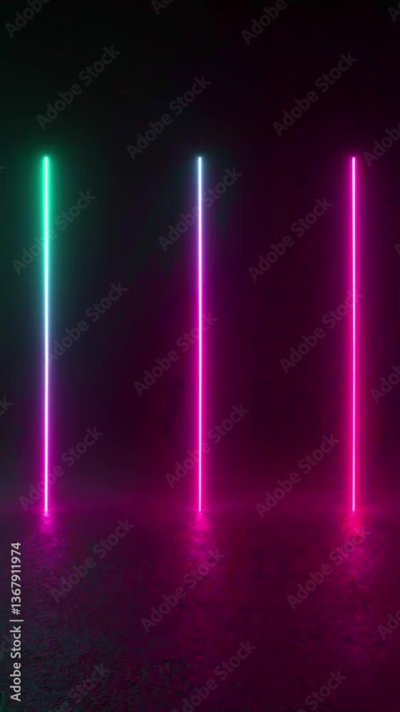 custom made wallpaper toronto digitalA row of neon tube lights glowing in a dark room, illuminating a concrete floor with a futuristic sci-fi vibe. 4K 3D Animation Loop Futuristic Sci Fi Lines