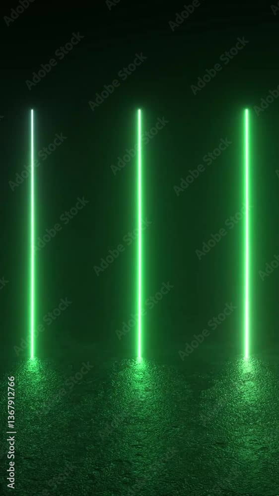 Experience a mesmerizing display of green neon lights glowing on a concrete floor in a dark room. Experience a mesmerizing display of green neon lights glowing on a concrete floor in a dark room.