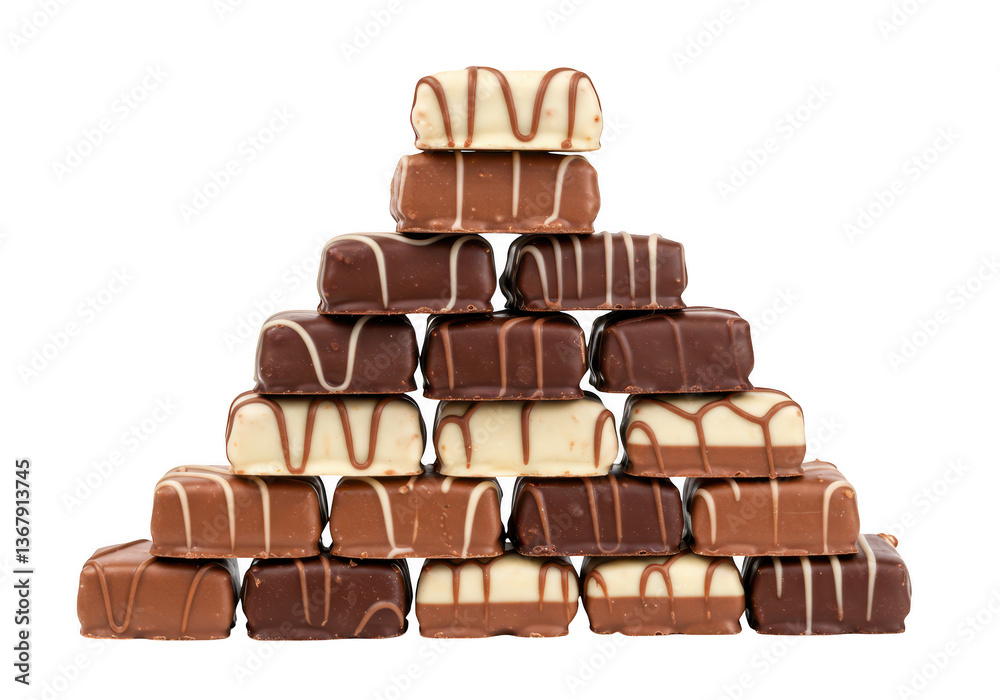 Obraz premium A stack of assorted square and rectangular chocolates isolated on transparent background