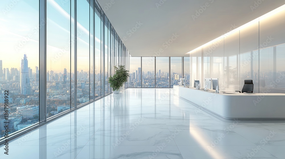 Fototapeta premium Modern Office with Panoramic City View