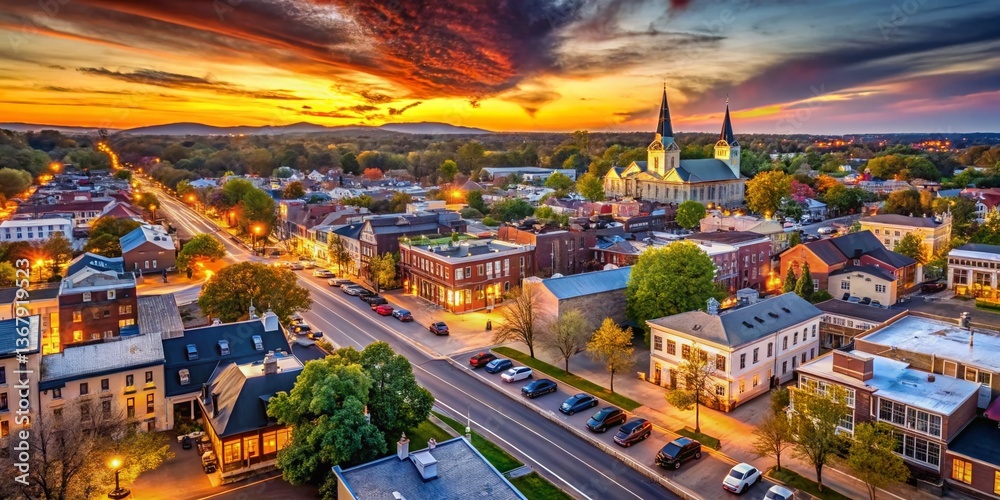 Panoramic Aerial View of Colorful Downtown Fredericksburg, Virginia